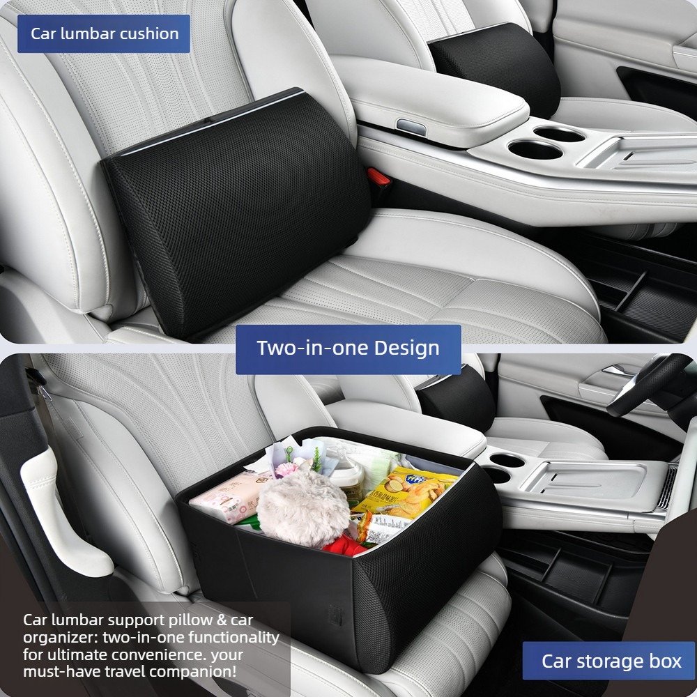 Car Trunk Organizer Foldable Storage Box - กล่องเก็บของอเนกประสงค์ 2-in-1 สำหรับพนักพิงเบาะรถยนต์ พร้อมที่รองหลัง แบบพับได้ รูปทรงสี่เหลี่ยม