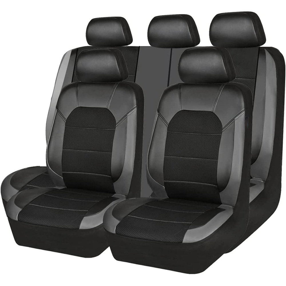 Leather Car Seat Covers Full Set Universal - 9 ชิ้น/เซ็ตผ้าคลุมเบาะรถยนต์รถหนังผ้าระบายอากาศสากลหนัง Pu เบาะนั่งรถยนต์ด้านหน้าและที่นั่งด้านหลังปกป้องเต็มรูปแบบ