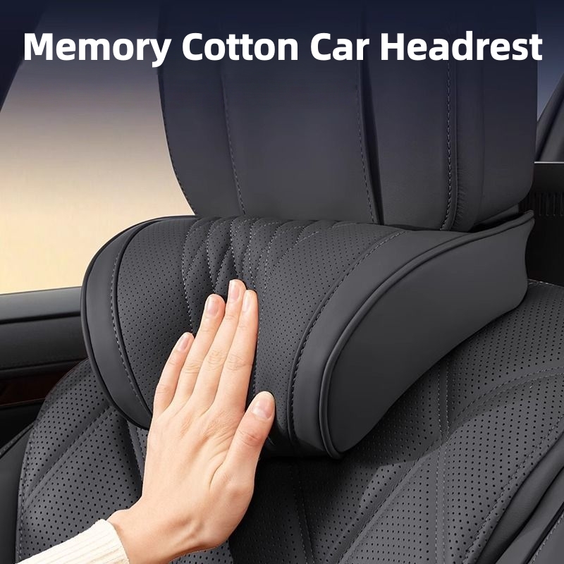 Memory Foam Car Neck Pillow Lumbar Support - เบาะรองศีรษะในรถยนต์เมมโมรี่โฟมสุดหรู มาพร้อมปลอกหนัง นุ่ม ระบายอากาศได้ดี และสะดวกสบาย