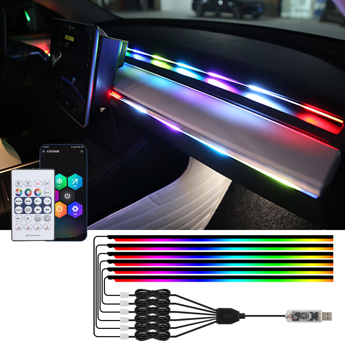 Led Ambient Interior Car Lights App Control - 6/10 ใน 1 รถ LED Ambient