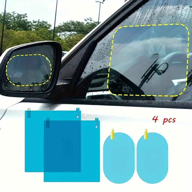 Anti Glare Car Rearview Mirror Film - ฟิล์มป้องกันกระจกมองหลังรถยนต์ 4 ชิ้น สติ๊กเกอร์ติดกระจกข้าง ป้องกันฝ้า แสงสะท้อน