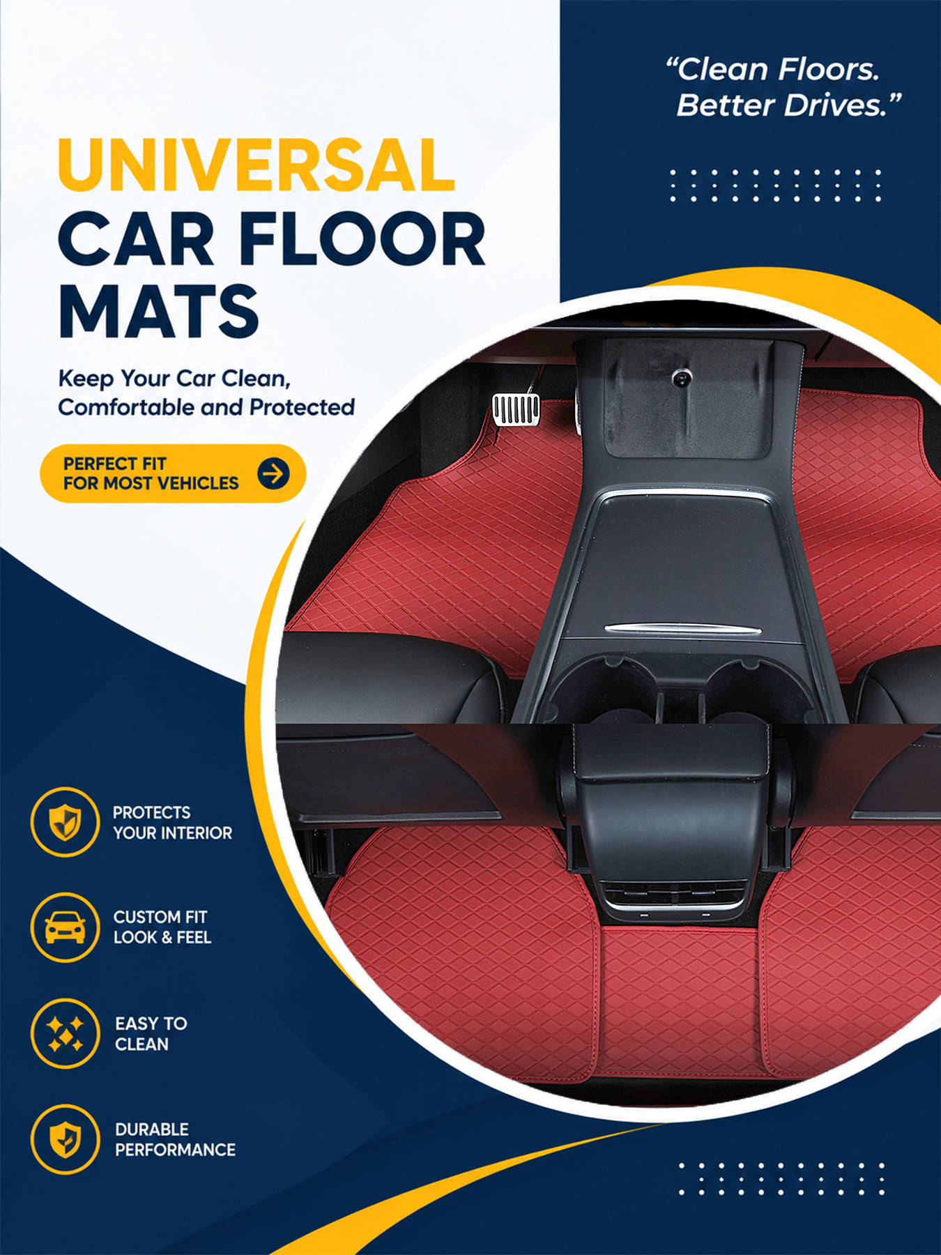 Car Floor Mats Universal Waterproof Leather - ชุดพรมปูพื้นรถยนต์ครบชุด ใช้ได้กับรถทุกรุ่น กันลื่น กันน้ำ ใช้ได้ทุกสภาพอากาศ แผ่นรองเท้าสำหรับรถยนต์