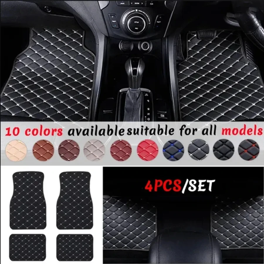 Car Floor Mats Universal Waterproof Leather - พรมปูพื้นรถ 4PCS Universal PU หนังกันน้ํา Auto
