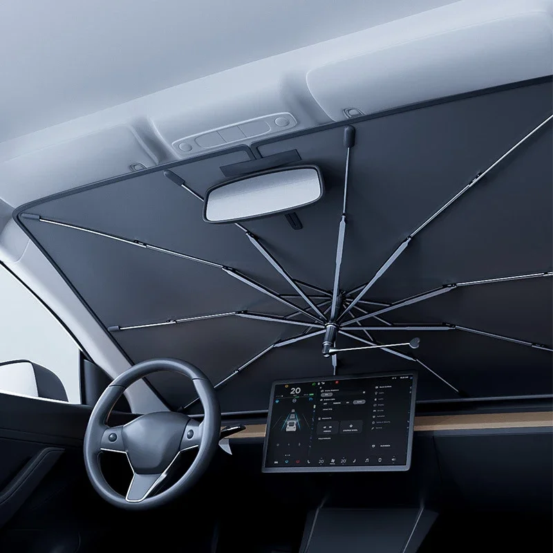 Car Sunshade Windshield Umbrella Foldable - ร่มบังแดดรถยนต์แบบพับได้ ป้องกันรังสียูวีและความร้อน สำหรับกระจกหน้ารถ พกพาสะดวก