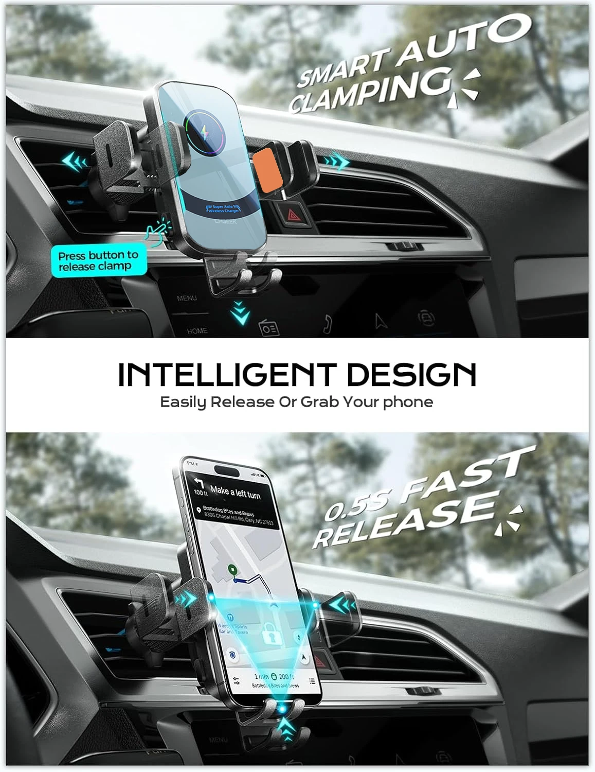 UYUXIO Wireless Car Charger Su - Magnetic Phone Holder For Car Vent บทวิจารณ์และราคา