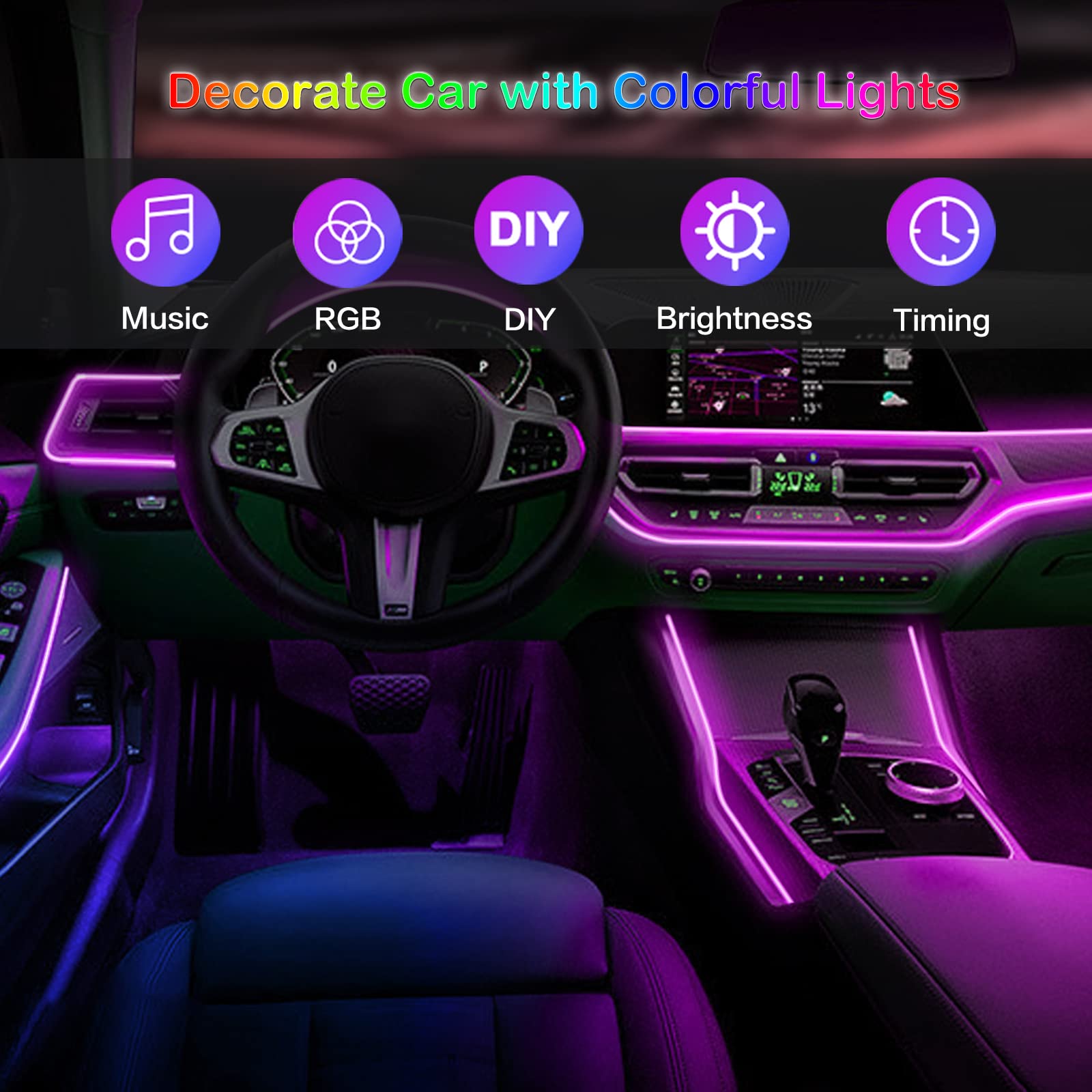 ไฟแถบ LED ติดภายในรถโคมไฟตกแต่ - Led Ambient Interior Car Lights App Control บทวิจารณ์และราคา