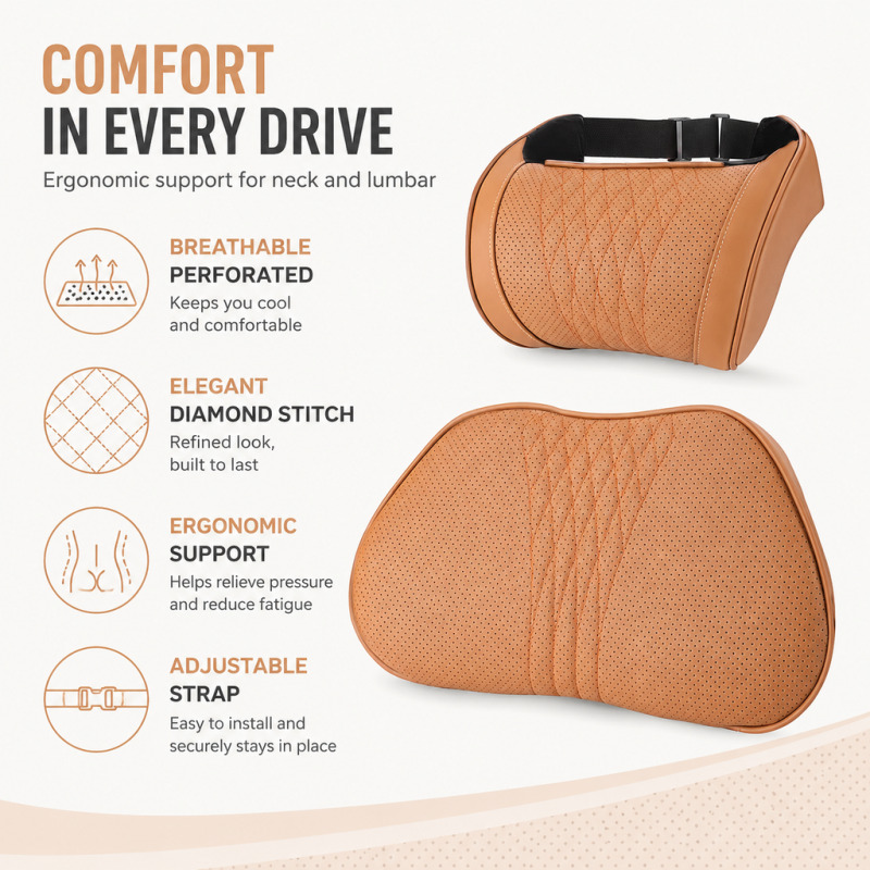 หมอนรองคอในรถยนต์ โฟมเมมโมรี่  - Memory Foam Car Neck Pillow Lumbar Support บทวิจารณ์และราคา