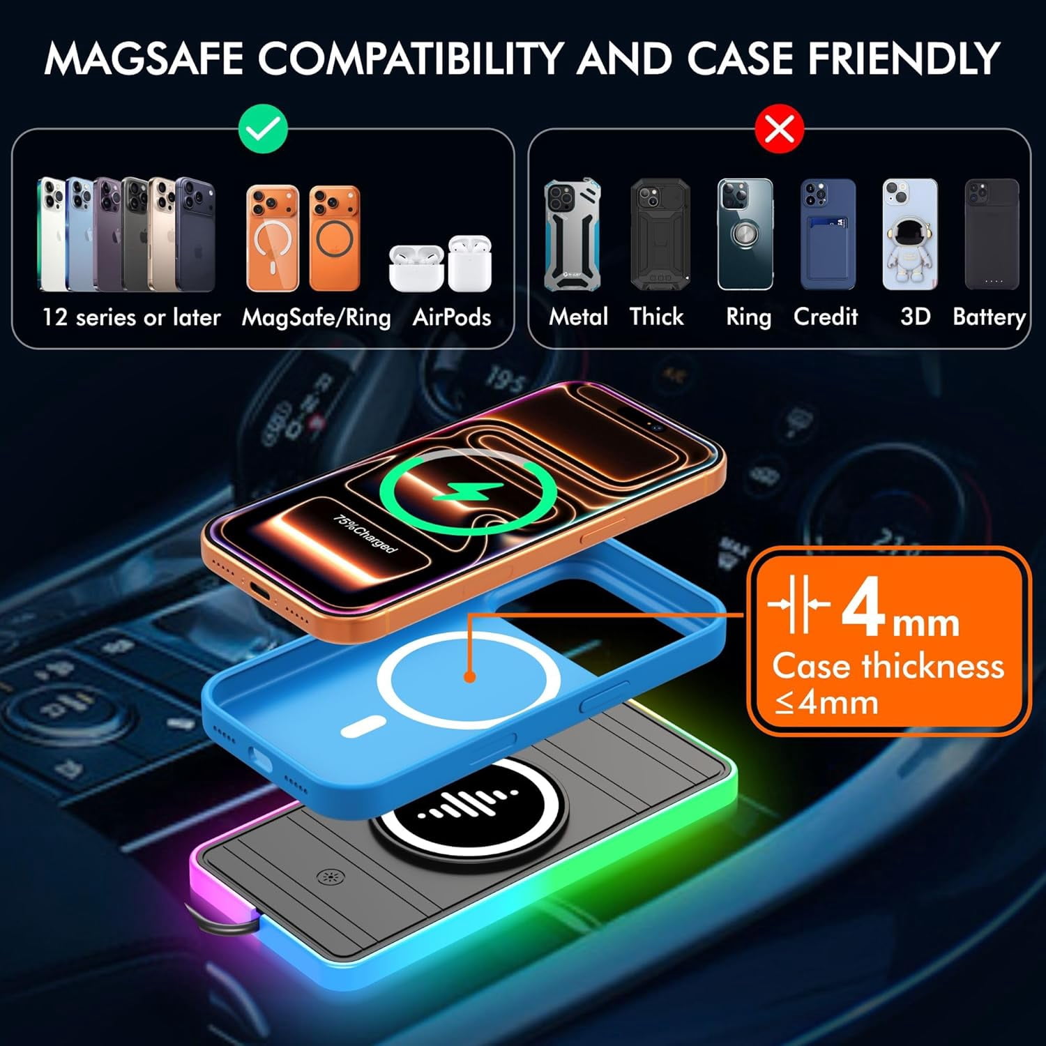 แท่นชาร์จไร้สายแม่เหล็ก 15W พร - Wireless Car Charger Mount Fast Charging บทวิจารณ์และราคา