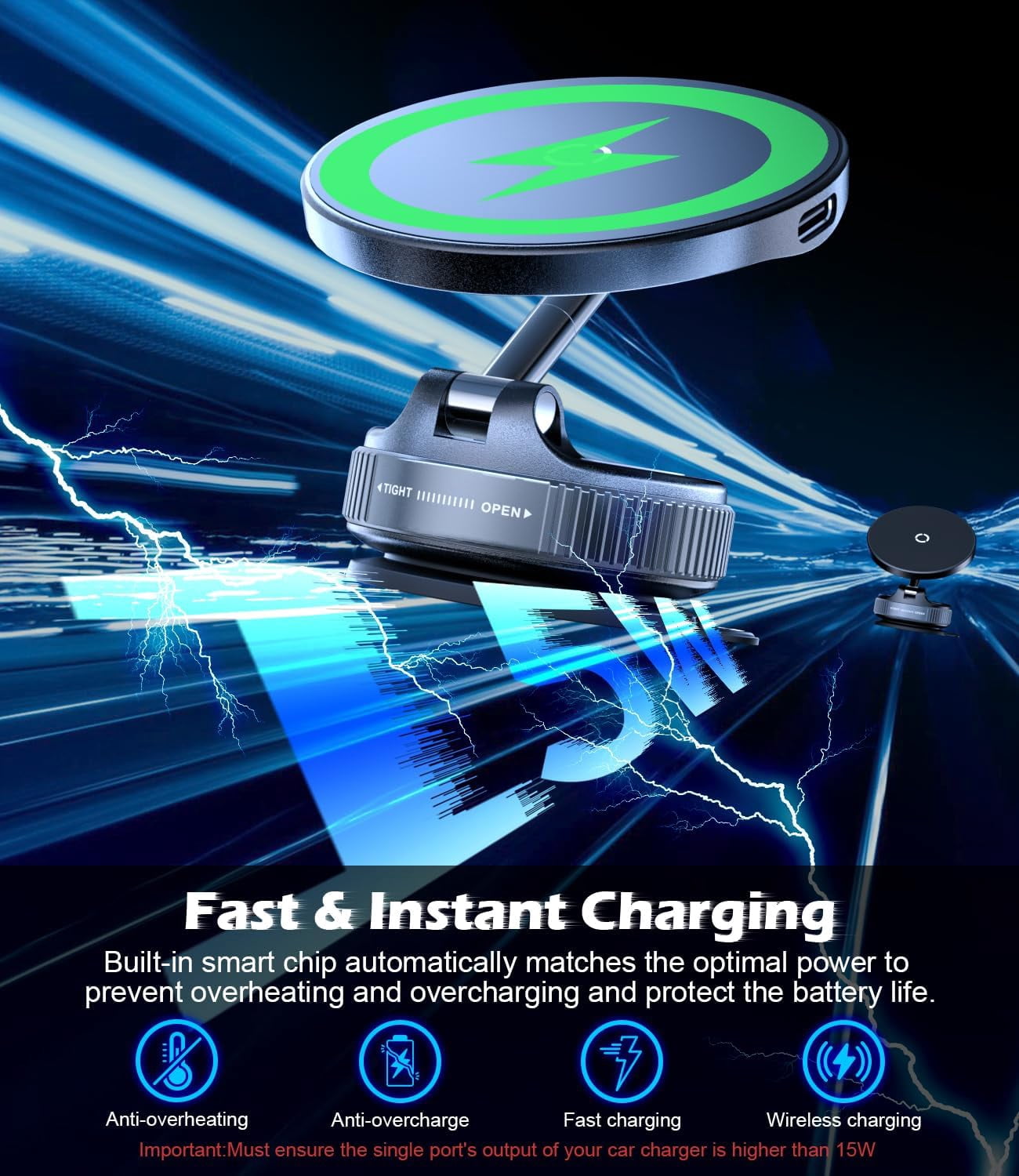 ที่ชาร์จไร้สาย 15W สำหรับรถยนต - Wireless Car Charger Mount Fast Charging บทวิจารณ์และราคา